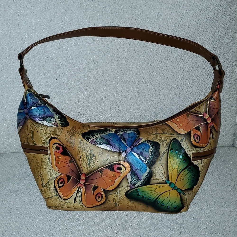 NWT Anuschka Butterfly Hobo Shoulder Bag Purse
